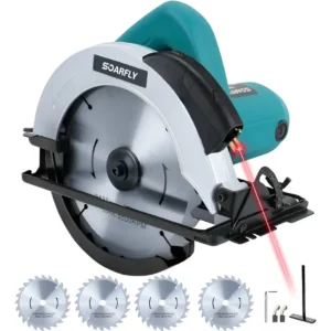 Sierra circular eléctrica 1800 W con guía láser auxiliar y cuatro discos