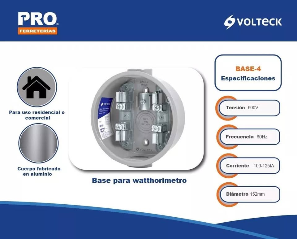 Base para watthorímetro Volteck de cuatro terminales - Imagen 2